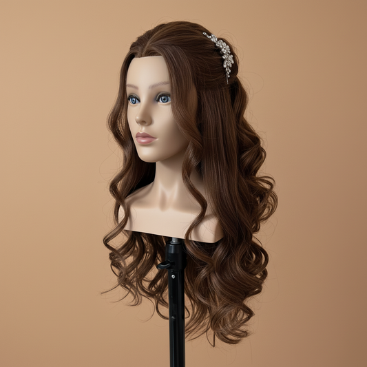 مانيكان شعر طبيعي 100% أوروبي - كثافة احترافية 240 جرام وطول 24 إنش