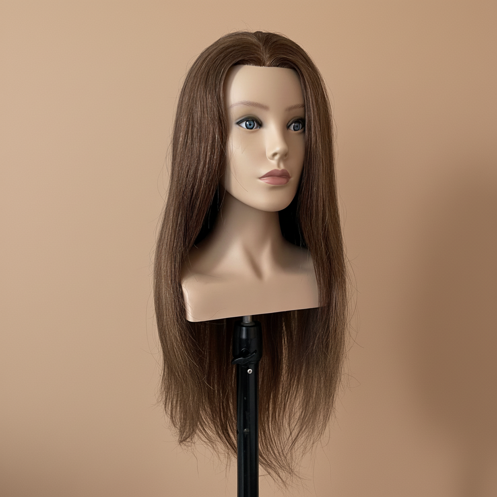 مانيكان شعر طبيعي 100% أوروبي - كثافة احترافية 240 جرام وطول 24 إنش