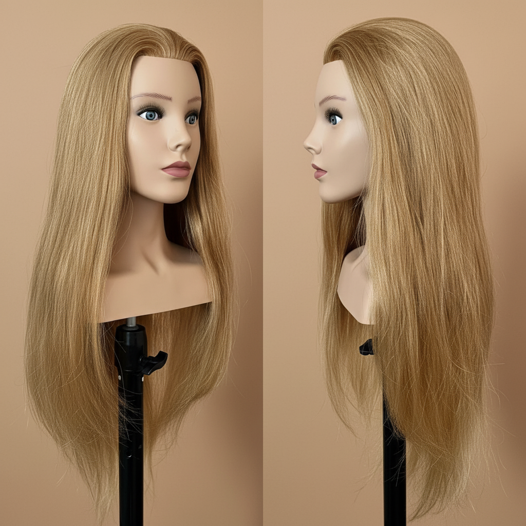 مانيكان شعر طبيعي 100% أوروبي - كثافة احترافية 240 جرام وطول 24 إنش