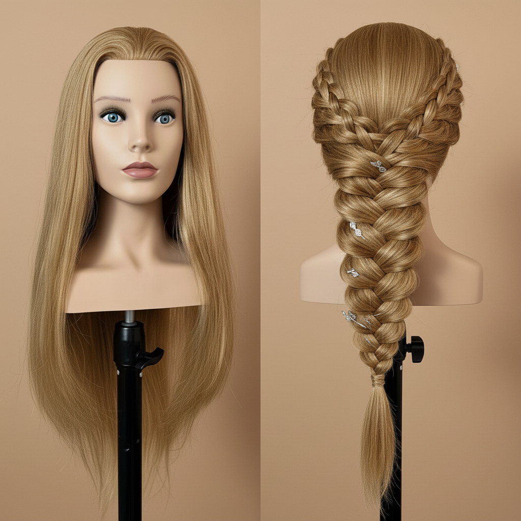 مانيكان شعر طبيعي 100% أوروبي - كثافة احترافية 240 جرام وطول 24 إنش