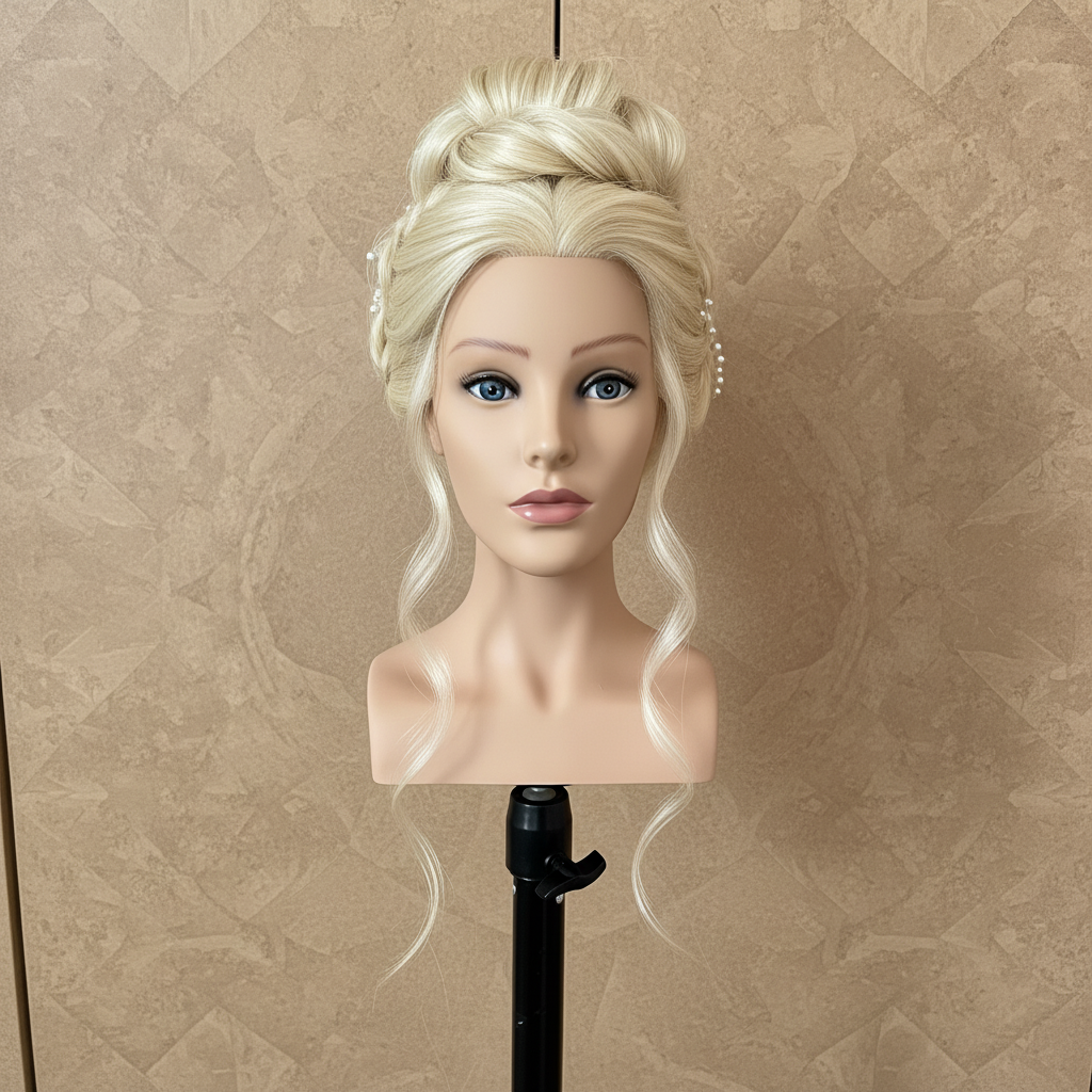 مانيكان شعر طبيعي 100% أوروبي - كثافة احترافية 240 جرام وطول 24 إنش