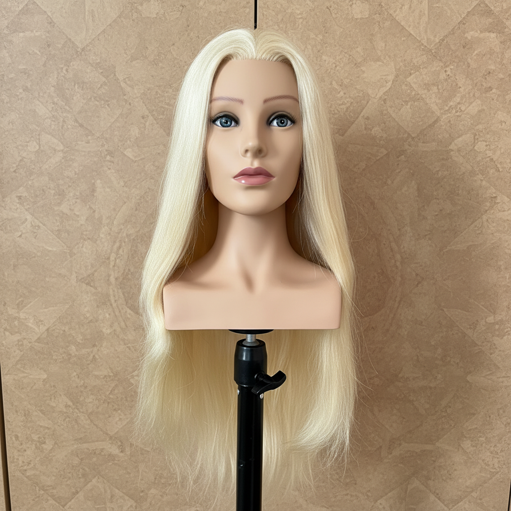 مانيكان شعر طبيعي 100% أوروبي - كثافة احترافية 240 جرام وطول 24 إنش